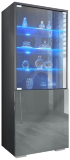 Vladon Standvitrine Granada (Vitrinenschrank, mit Glastür und Glaseinsatz inkl. LED) Anthrazit matt/Grau Hochglanz (50 x 122,5 x 34,5 cm)