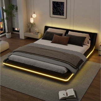 BlingBin Polsterbett Bodenbett (1-tlg, mit LED-Umgebungsbeleuchtung, 24-Tasten-Fernbedienung), 160x200 cm Bodenbett in Weiß aus PU und MDF