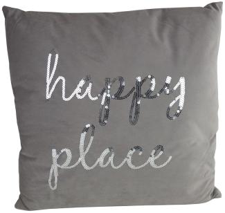 Dekokissen Fleece HAPPY PLACE Braun Sofakissen Kissen Couchkissen Deko