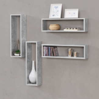 en.casa 'Fagernes' Schweberegal, 4er Set, Spanplatte betonoptik, 59 x 15 x 17 cm