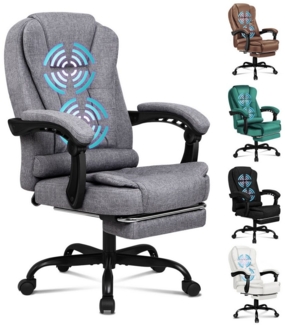 ALFORDSON Bürostuhl mit Massagefunktion, Fußstütze und 150°-Neigung mit SGS-Gasdruckfeder, (1 St), drehbarer Gaming-Stuhl für Computer-Arbeitstische, Leder, Hellgrau