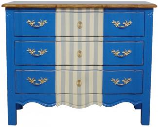 Casa Padrino Barock Kommode Blau / Weiß Grau / Holzfarben 105 cm