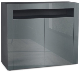 Vladon Kommode Valencia, Sideboard mit 2 Türen und 1 offenem Fach, Schwarz matt/Grau Hochglanz/Grau Hochglanz (108 x 92 x 40 cm)