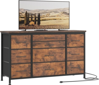 GarveeMore Kommode Mit 10 Schubladen,Stoffschubladen & 3 Steckdose,120*39*70cm