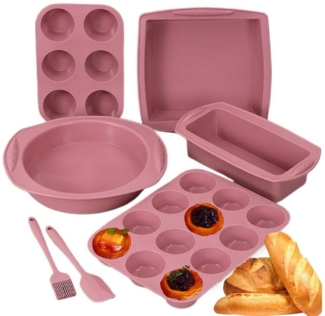Refined Living Backform 7-tlg Antihaft Silikon Backformen Set Backzubehör Kuchenform, (Brotbackform Muffinform Rund mit Teigschaber Backpinsel torten set), Hitzebeständige für Backen Pizza Brot Kuchen Toast Cupcake Muffin