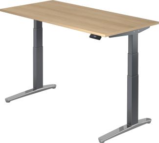 bümö elektrisch höhenverstellbarer Schreibtisch 160x80 cm mit Memory-Steuerung - Design Schreibtisch höhenverstellbar elektrisch, elektrischer Schreibtisch Eiche, Gestell graphit/alu, XBHM16-E-GC