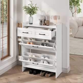 REDOM Schuhschrank Schuhkommode Weiß mit Klapptüren und Schublade (Schuhregal, 1-St, 80*34*107.5cm) mit 4 Fächern und 1 Schublade, geeignet für 8–12 Paar Schuhe