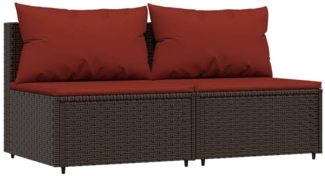 vidaXL Garten-Mittelsofas mit Kissen 2 Stk. Braun Poly Rattan 319818