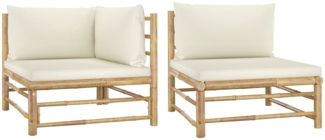 vidaXL 2-tlg. Garten-Lounge-Set mit Kissen Cremeweiß Bambus 313143