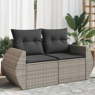 vidaXL Gartensofa 2-Sitzer mit Kissen Grau Poly Rattan 366142