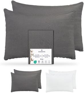 Barbons Kissenbezug 50x70 Anthrazit 2er Set – 165 g/m² Oeko-TEX Zertifiziert Kopfkissenbezug 100% Jersey Baumwolle weiche Kissenbezüge Kissenhülle mit Reißverschluss (50x70-Anthrazit)