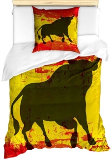 Abakuhaus Bettwäsche Milbensicher Allergiker geeignet mit Kissenbezug, Microfaser, Spanisch Bull Silhouette auf Flagge