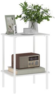 HOMCOM Beistelltisch Quadratischer Kaffeetisch mit 2 Ebenen, Couchtisch mit Metallrahmen, Moderner Wohnzimmertisch Sofatisch für Wohnzimmer Schlafzimmer 40cm x 30cm x 52,2cm Weiß