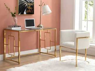 Vente-unique - CLOTILDE Büromöbel Glas Goldfarben - B 60 cm x H 75,6 cm x L 120 cm