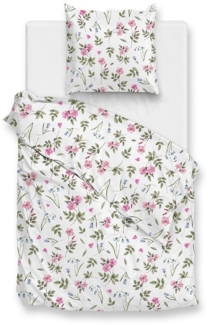 Zo! Home Cotton Bettwäsche 155x220 Sierra White Blütenzweige Blätter pink grün