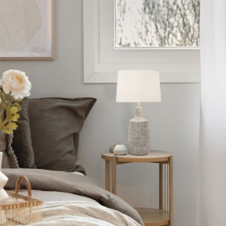 HOME DELUXE Kleine Tischlampe in Steinoptik CARO - Weiß