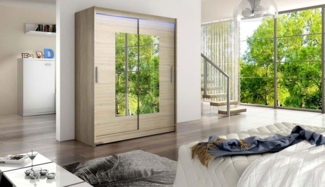 Kleiderschrank Westa III, mit RGB LED Beleuchtung, Farbe: Sonoma Eiche / Spiegel