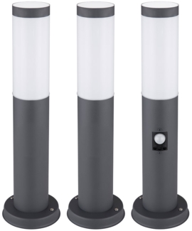3er Set Sockelleuchte, Edelstahl anthrazit, Bewegungsmelder