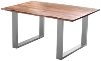 Esszimmer Tisch Industrial Baumtisch massive Akazie Kufengestell nougat 140x80 silber Laurina 526218