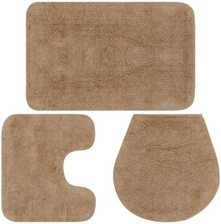 Badteppich, Badematten-Set 3-tlg. Stoff Beige