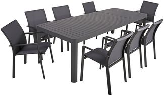 9-tlg Alu Tischgruppe AMIRA Set Garten Sitzgruppe Outdoor Grau Metall Kunststoff