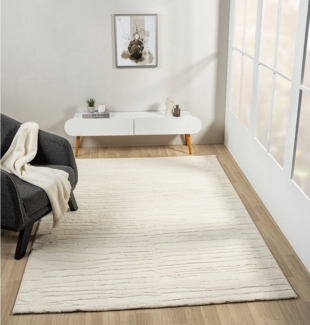 Vimoda Teppich Wohnzimmer Kurzflor, 3D Stein Effekt ultra weich, Rechteckig, Höhe: 10 mm, Läufer, Creme, Grau, Anthrazit Hoch Tief Motiv,Schlafzimmer