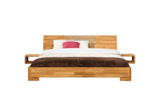 Bett Bento 11 Sonderlänge 140x210 Wildeiche massiv Holzkopfteil und Holzbeine