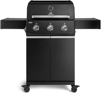BURNHARD® Gasgrill 3-Brenner, 9,6 kW, Edelstahl-Stabbrenner, Piezo-Zündung, Edelstahlrost, große Grillfläche, Alu-Druckguss-Seitenteile – FRED Base - Schwarz - #947125