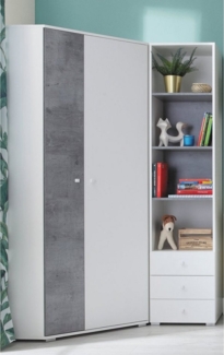 Lomadox Jugendzimmer-Set SEATTLE-133, (Sparset, 2-tlg), Eckkleiderschrank und Regal in Beton und weiß