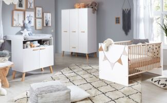 Trendteam 'Mats' 3-tlg. Babyzimmer-Set, weiß, aus Bett 70x140, 3-trg. Kleiderschrank und Wickelkommode