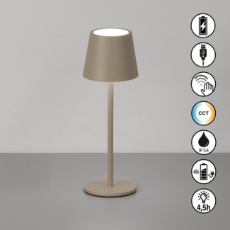 ROXI Tischleuchte, Dark-Greige, Akkubetrieb, Sensordimmer, 1xLED 1,5W, 220/2700/3500K, 140lm
