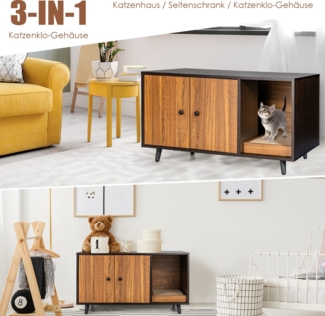 2 in 1 Beistelltisch & Katzenschrank mit Kratzbrett Katzentoilette 90 x 50 x 50 cm