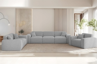 Sofaset Designersofa CELES PREMIUM 3-2-1 in Stoff Sven Hellgrau