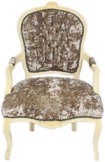 Casa Padrino Barock Salon Stuhl Khaki Velour Stoff / Creme - Antik Design Möbel