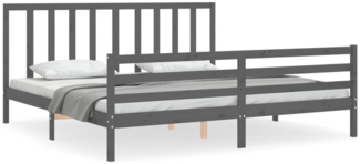 vidaXL Massivholzbett mit Kopfteil Grau 200x200 cm 3193813