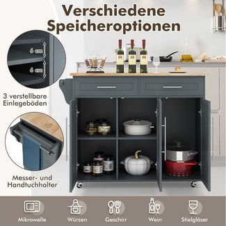 COSTWAY Küchenwagen, mit Arbeitsplatte, Schubladen & verstellbaren Regalen