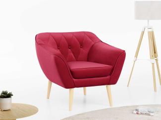 Sofa, Skandinavischer Stil, Holzbeine - PIRS - 1 Sitzer - Rot - Velours