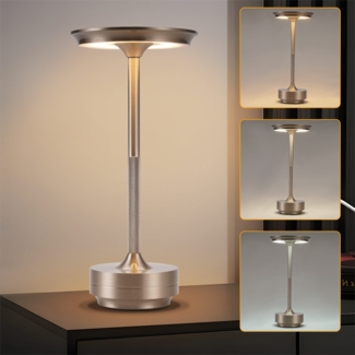 ZMH Nachttischlampe Kabellos Tischlampe Akku - LED Tischleuchte Touch Dimmbar Lampe mit USB Aufladbar Batterie Tischlampen Nickel für Modern Fensterbank Wohnzimmer Kinderzimmer Schlafzimmer