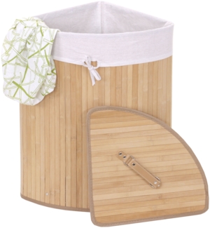 Eckwäschekorb HWC-C21, Laundry Wäschebox Wäschesammler Wäschebehälter, Bambus 61x48x35cm 50l ~ naturfarben