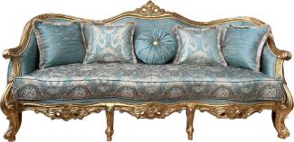 Casa Padrino Luxus Barock Sofa Türkis Muster / Gold - Prunkvolles Wohnzimmer Sofa mit Muster - Wohnzimmer Möbel im Barockstil - Barock Möbel - Barock Einrichtung - Edel & Prunkvoll