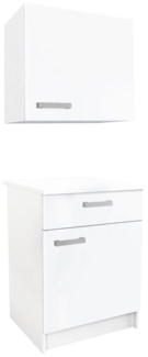 Vente-unique - Küchenschränke - 1 Unterschrank & 1 Oberschrank - 2 Türen & 1 Schublade - Weiß - TRATTORIA