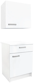 Vente-unique - Küchenschränke - 1 Unterschrank & 1 Oberschrank - 2 Türen & 1 Schublade - Weiß - TRATTORIA