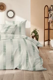 Primera Feinbiber Bettwäsche 135x200 Streifen grün beige silber 173111-55