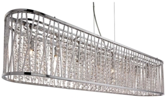 Elise 8Flammige Ovale Deckenleuchte, Aluminium Röhrenverkleidung, Chrom, Klare Kristalltropfen