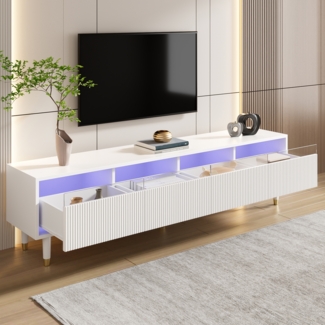 TV-Schrank 178 cm Weiß,Lowboard mit 4 Schubladen aus MDF & Acryl, modernes Sideboard mit Kabeldurchlässen