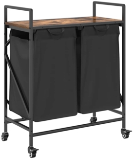 vidaXL Wäschekorb 2 Fächer mit Rollen Räuchereiche 859097