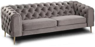 Casa Padrino Luxus Chesterfield 2er Sofa Grau / Messingfarben 155 x 95 x H. 80 cm - Modernes Wohnzimmer Sofa - Chesterfield Wohnzimmer Möbel