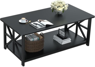 Wohnzimmertisch mit Stauraum 100cm Industrie Schwarz Rustikales Design