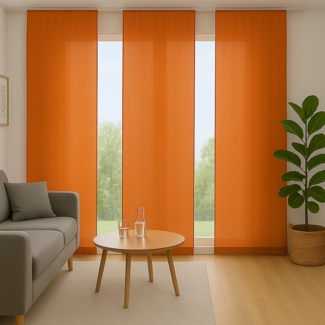 Flächenvorhang mit Klettband, Paneelwagen und Schleuderstab, ( BxL ) 60x245 cm in , blickdichte Schiebegardine mit Klett in vielen Farben Hellorange