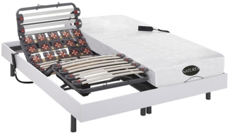 Vente-unique - Relaxbett elektrisch - Matratzen mit Memory Schaum & Bambus - DAMYSOS von NATUREA - mit OKIN-Motor - 2 x 80 x 200 cm - Weiß